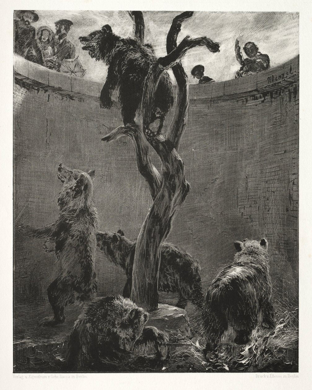 مقال عن الحجر مع فرشاة ومكشطة: The Bear Pit ، 1851. بواسطة أدولف مينزل