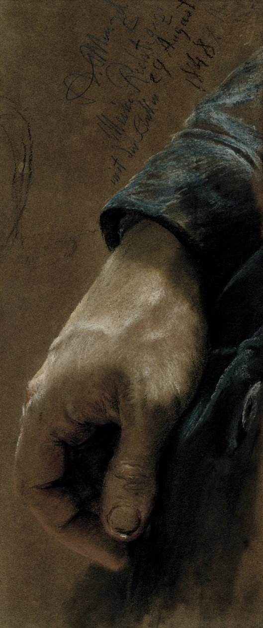 يدي مرسومة بيدي اليسرى ، 1848 (طباشير ملون على ورق) بواسطة أدولف مينزل