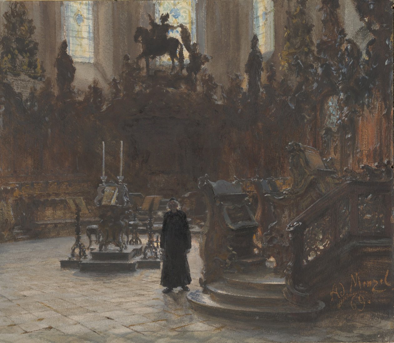 The Choirstalls في كاتدرائية ماينز ، 1869. بواسطة أدولف مينزل
