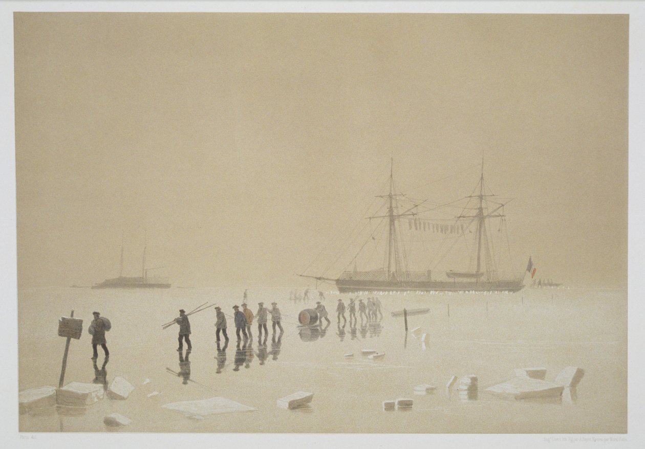 نقل الإمدادات عبر الجليد ، من &39;Nos Souvenirs de Kil-Bouroun Pendant L&39;Hiver passe dans Le Liman du Dnieper، 1855-56&39; ، منقوش بواسطة Eugene Ciceri (1813-90) المنشور c.1860 (انظر أيضًا 1932 بواسطة أدولف جان بابتيست بايوت وأنطوان ليون موريل فاتيو