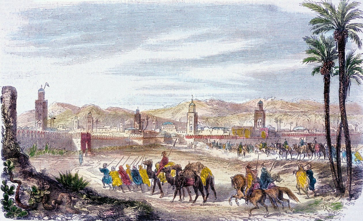 مراكش ، المغرب (نقش ملون) بواسطة Adolphe (بعد) Rouargue