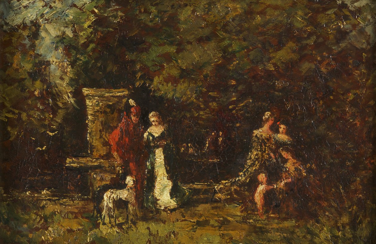 شخصيات أنيقة في Woodland Glade ، حوالي 1860-80 (زيت على لوح) بواسطة أدولف جوزيف توماس مونتيسيلي