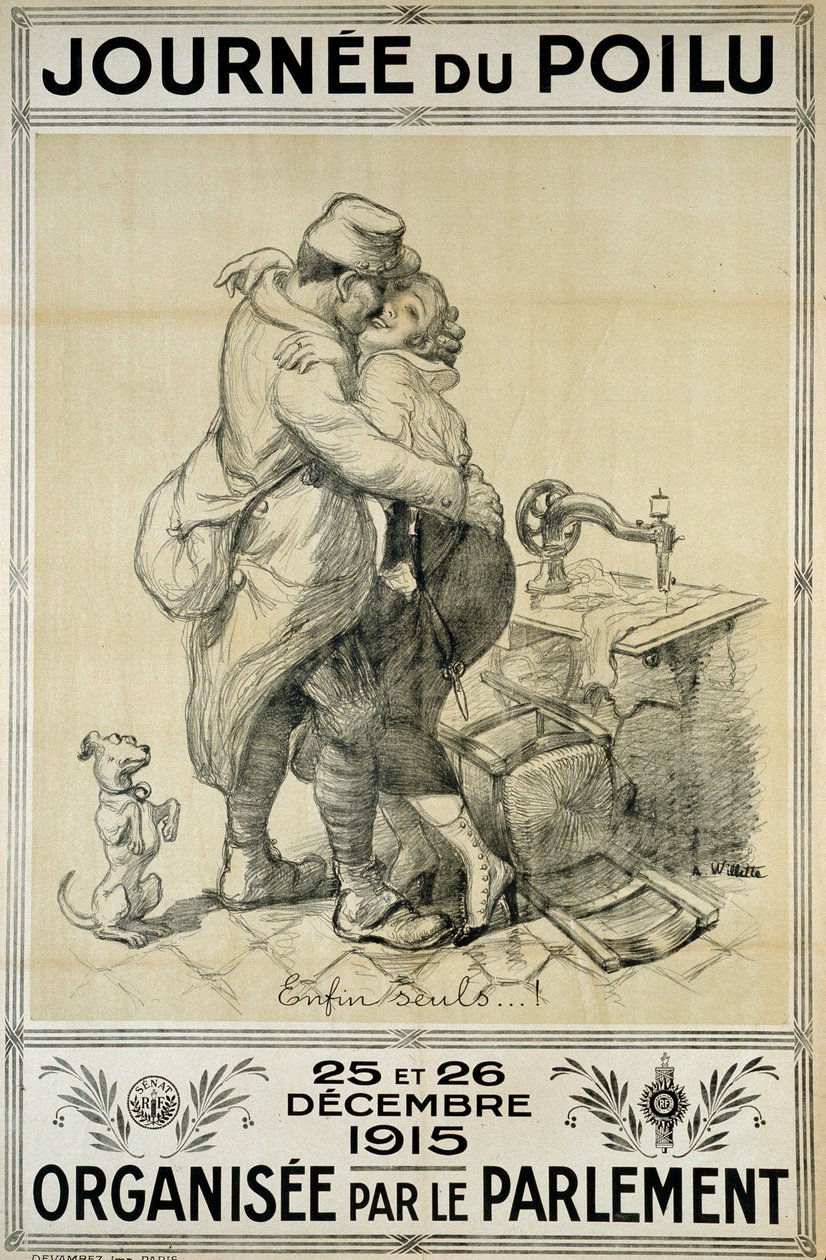 First World War: poster in tribute to soldiers representing the reunion of a couple for the Day of the Hairy on December 25 and 26 بواسطة أدولف ليون ويليت
