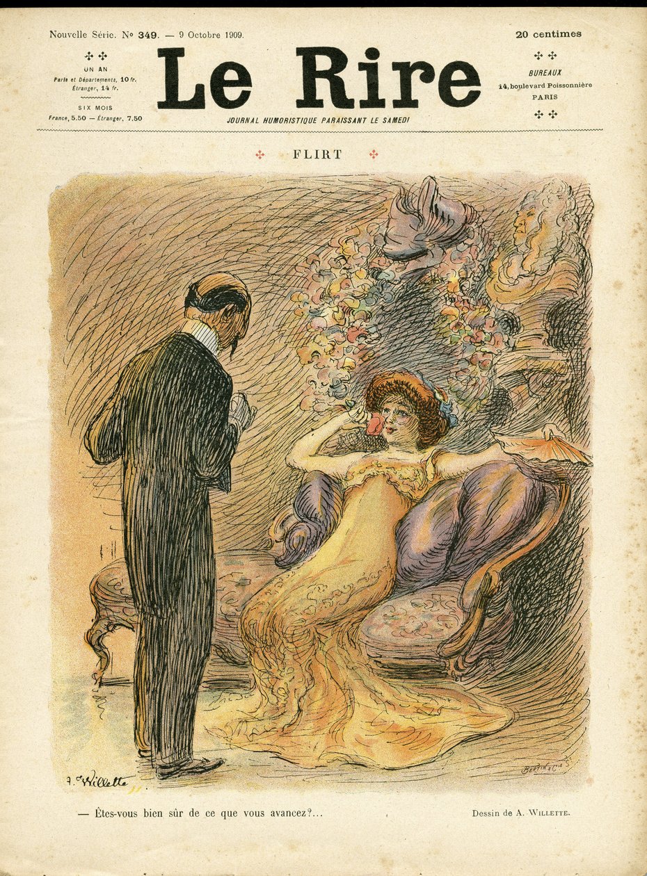 Illustration of Adolphe dit Willette (1857-1926) for the Cover of Le Rire, 09/10/09 - Flirt - Love, Fashion, Internal architecture بواسطة أدولف ليون ويليت