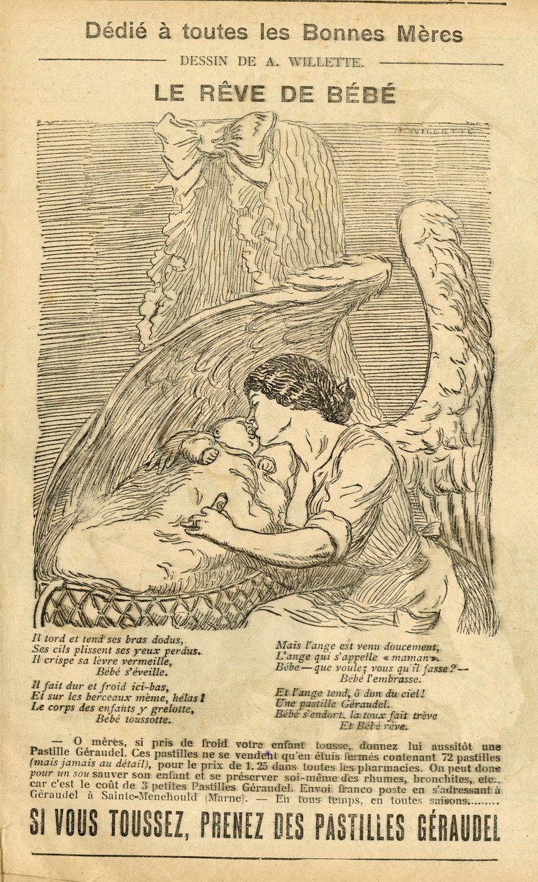 رسم توضيحي لـ Adolphe dit Willette (1857-1926) في Le Pelerin ، 22/12/07 - حلم الطفل - دعاية الإصلاح ، الأمومة - الملاك بواسطة أدولف ليون ويليت