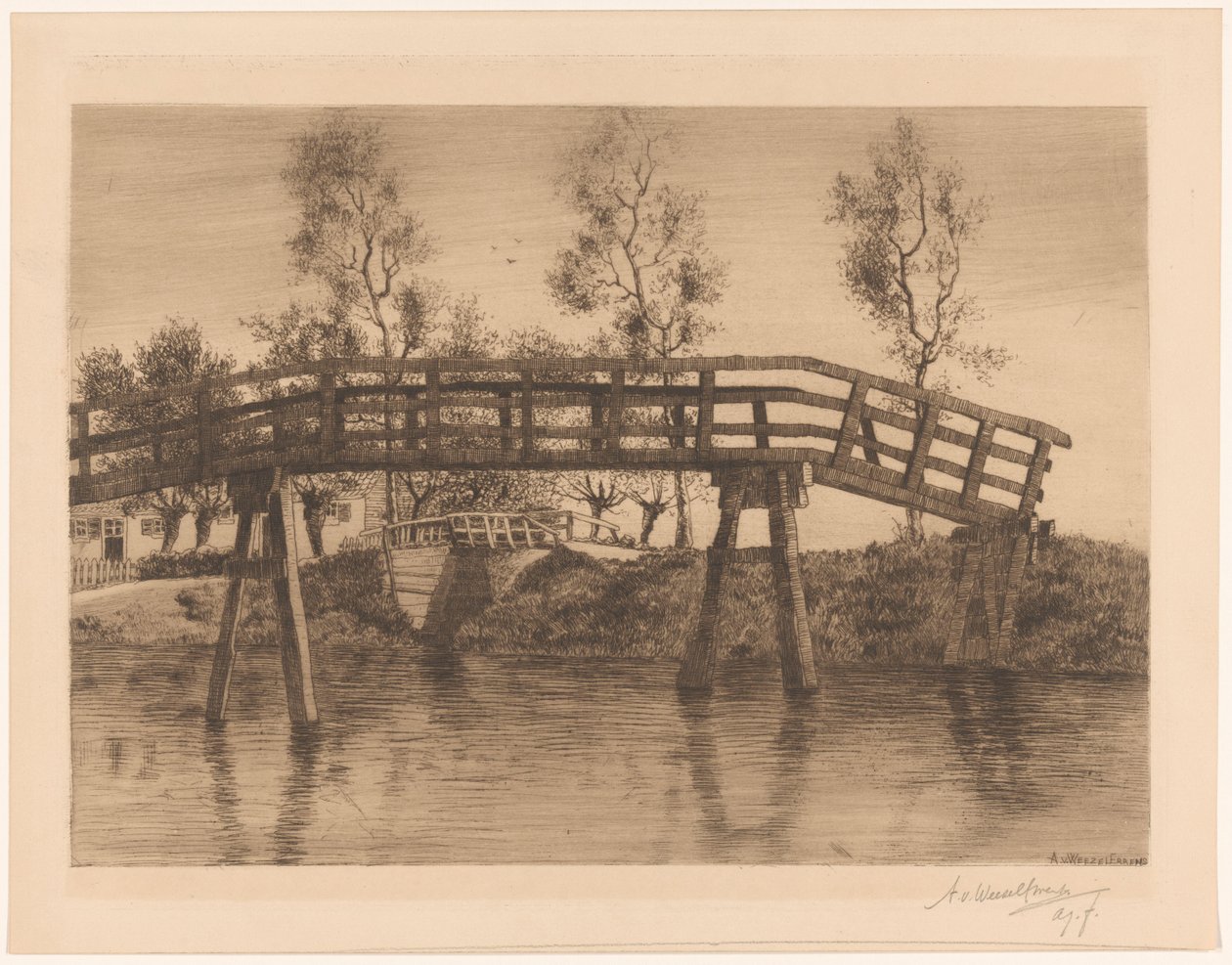 كوبري الجسر (الثاني) (العنوان على الكائن) بواسطة Adolphe PH J. van Weezel Errens (بتوقيع الفنان)