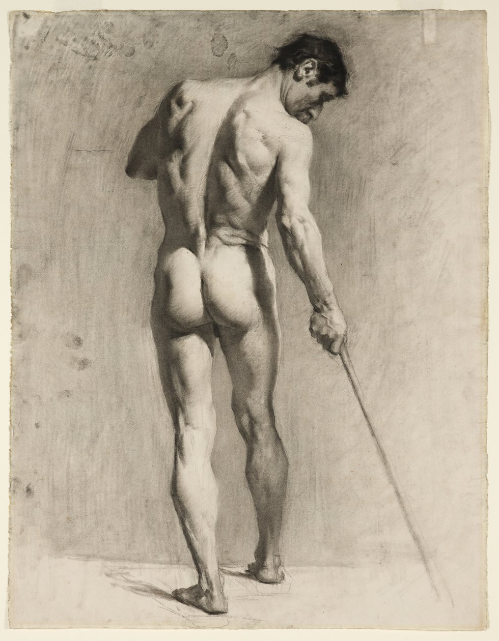 رسم الحياة لرجل عاري بعصا ، حوالي 1910-12 (طباشير على ورق) بواسطة أدولف فاليت