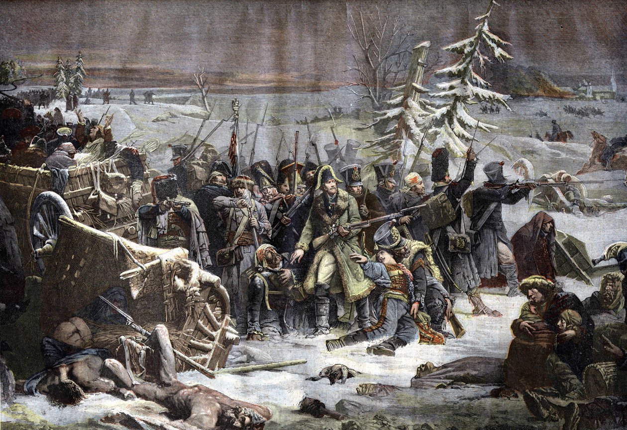 تقاعد المارشال ميشيل ناي (1769-1815) من روسيا عام 1812. نقش بعد لوحة إيفون. بواسطة أدولف إيفون