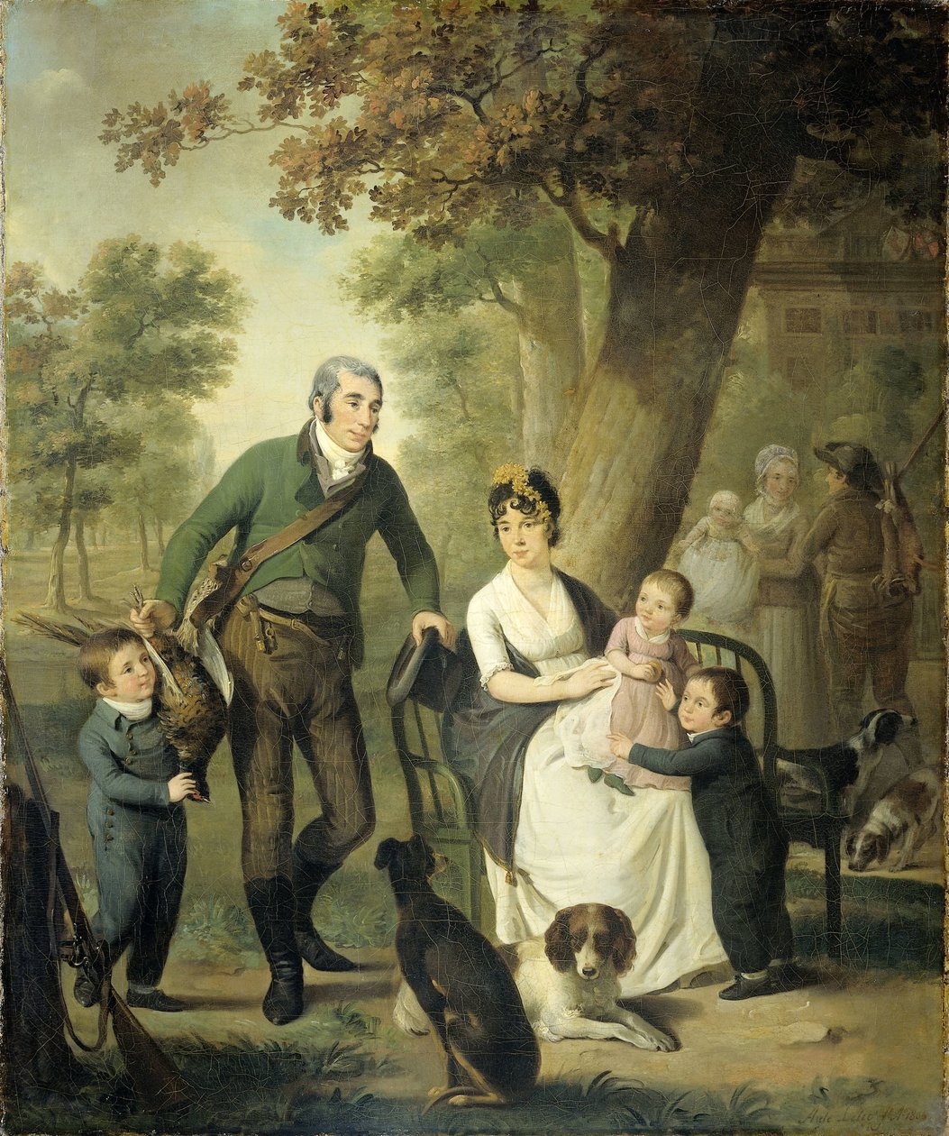 جونكير جيسبرت كاريل روتجر راينير فان برينين فان راميروس (1771-1821) مع زوجته وأربعة من أبنائهم بواسطة أدريان دي ليلي
