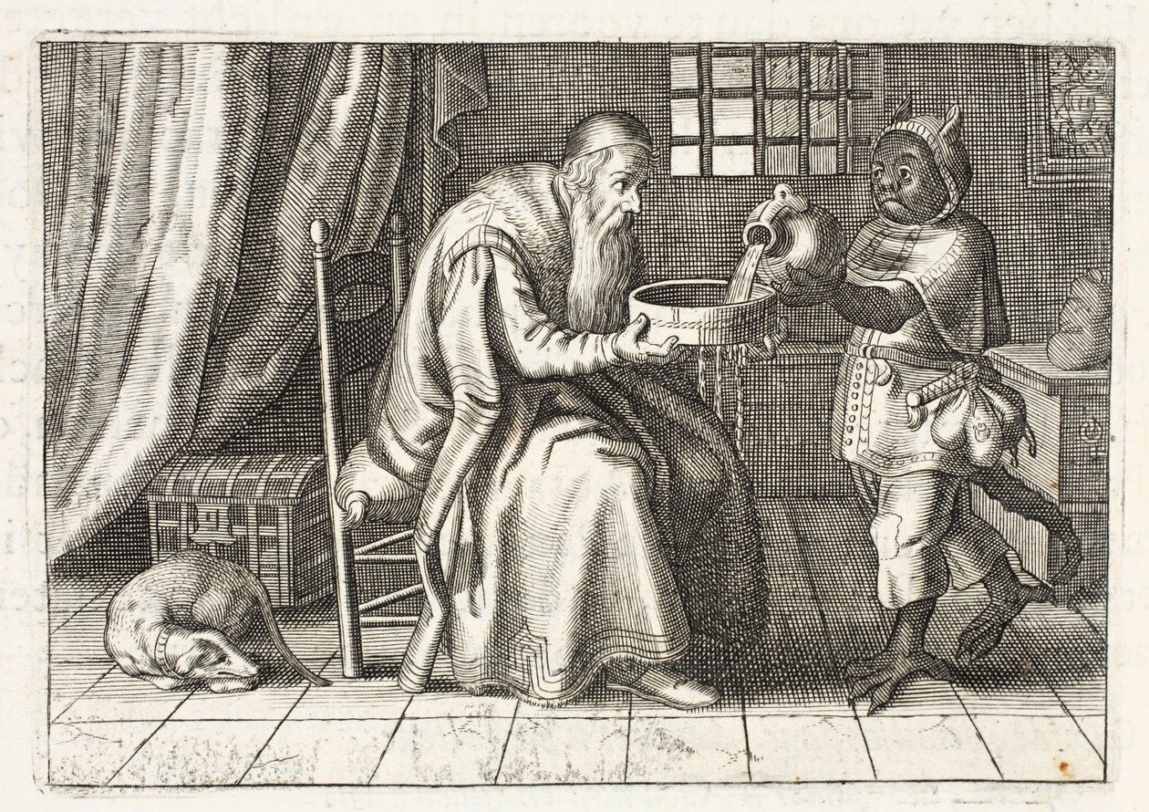 رجل غني ، رسم توضيحي من "Emblemata of Zinne-werk" بقلم يوهانس دي برون (1589-1658) ، جان جاكوبس شيبر ، أمستردام ، 1661 بواسطة Adriaen Pietersz van de Venne