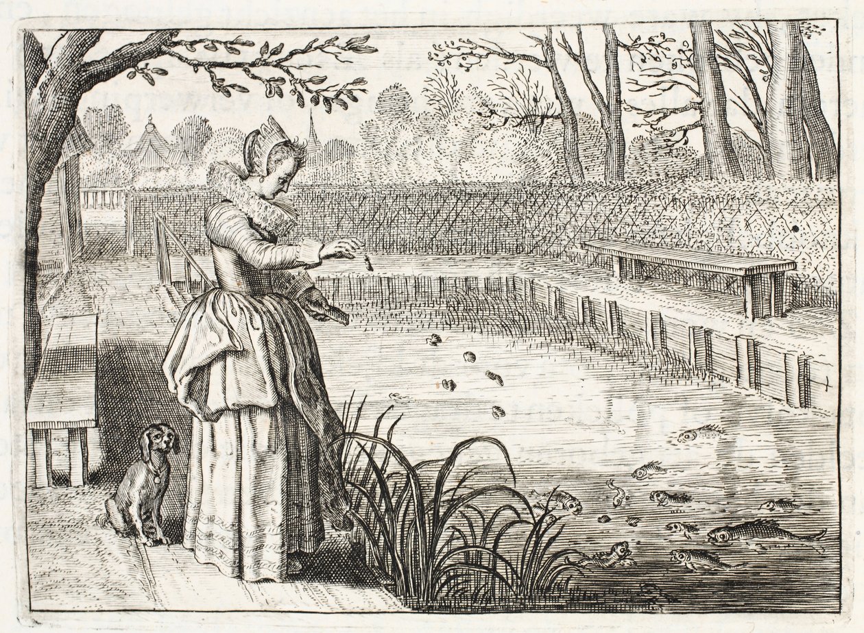 إطعام الأسماك ، رسم توضيحي من "Emblemata of Zinne-werk" بقلم جوهانس دي برون (1589-1658) ، جان جاكوبس شيبر ، أمستردام ، 1661 بواسطة Adriaen Pietersz van de Venne