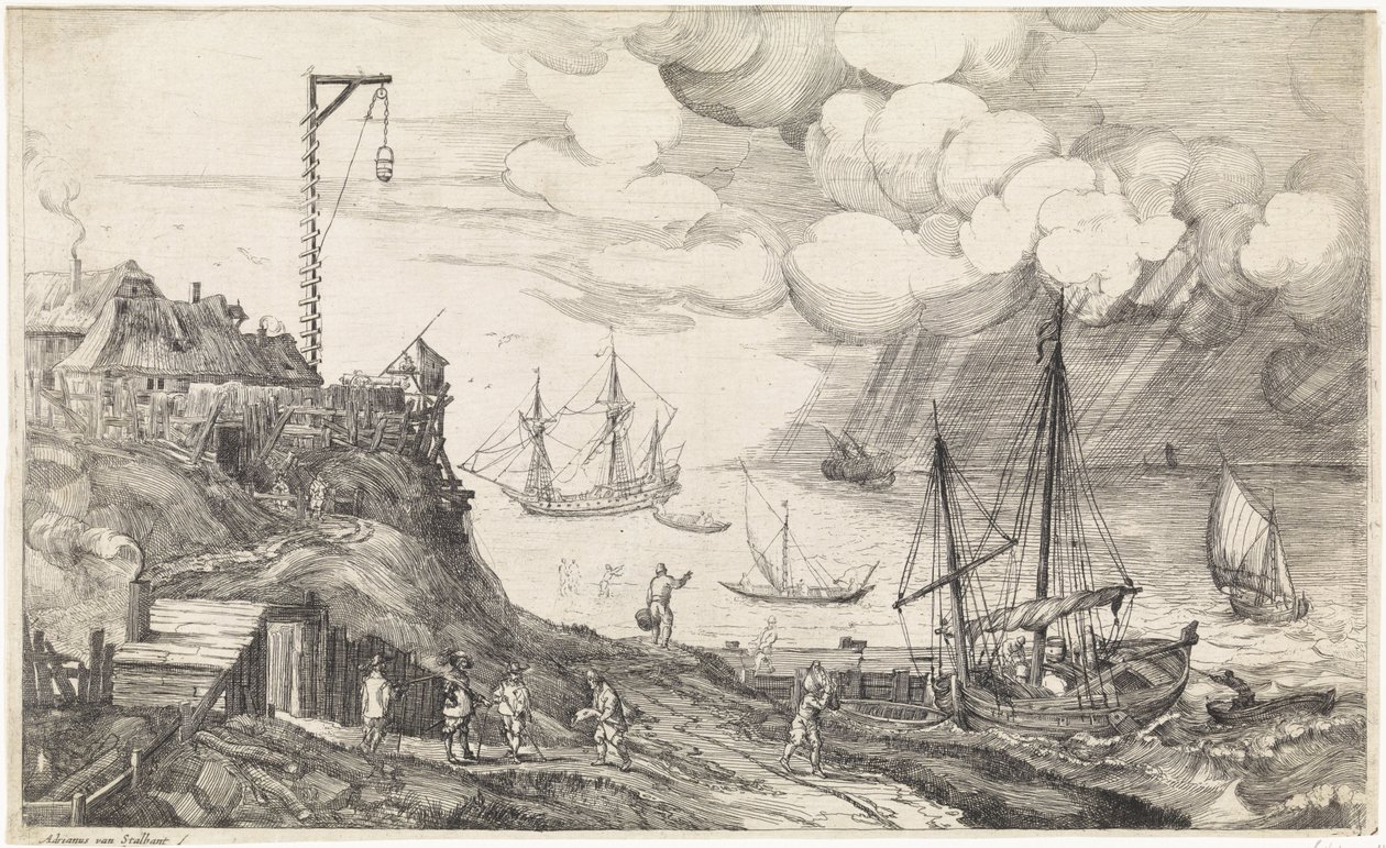السفن قبل الساحل بواسطة Adriaen van Stalbemt