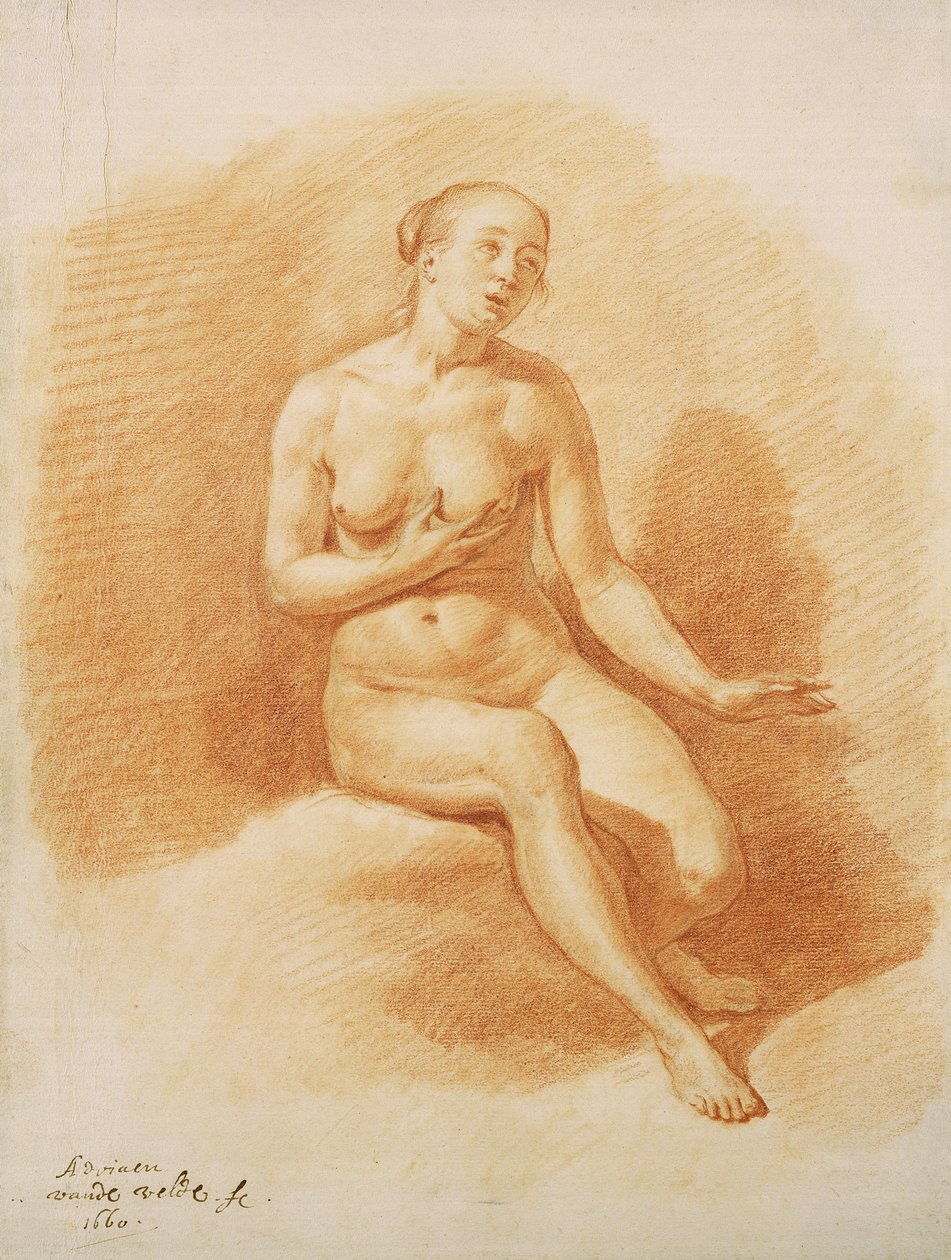 أنثى عارية ، 1660 (طباشير أحمر على ورق) بواسطة أدريان فان دي فيلدي