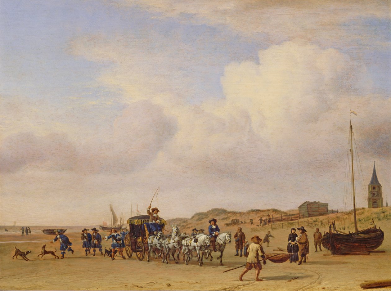 عربة نوبل على الشاطئ في Scheveningen ، 1660 بواسطة أدريان فان دي فيلدي