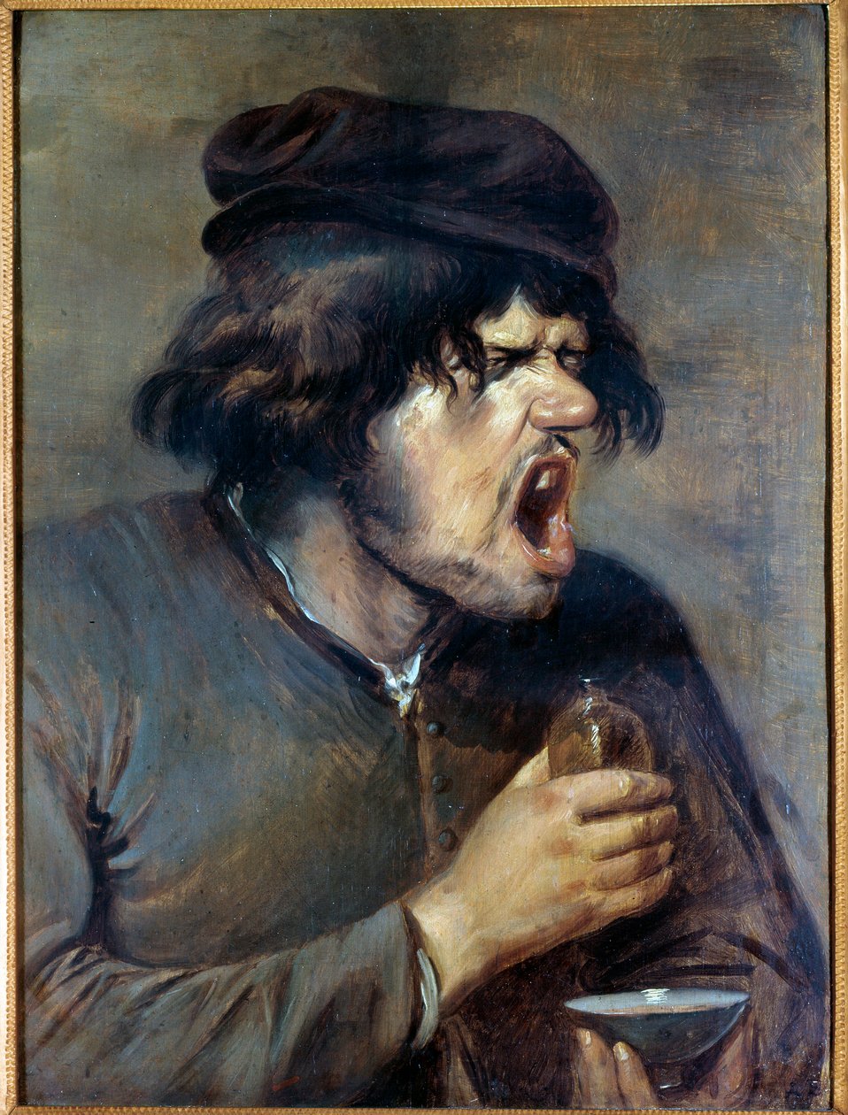 الطبيب السيئ رجل يتسلق وهو يشرب الدواء. لوحة من قبل Adrian Brouwer (1605-1638) (ec.flam.) من القرن السابع عشر ديجون ، متحف الفنون الجميلة بواسطة أدريان بروير