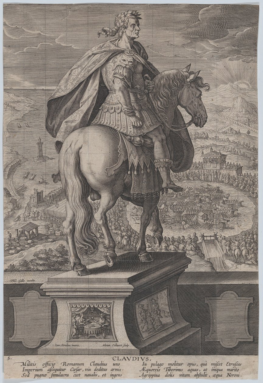 اللوحة 5: تمثال الفروسية لكلوديوس ، من الخلف ، مسابقة بحرية في ري ... ، كاليفورنيا. 1587-89. بواسطة أدريان كوليرت