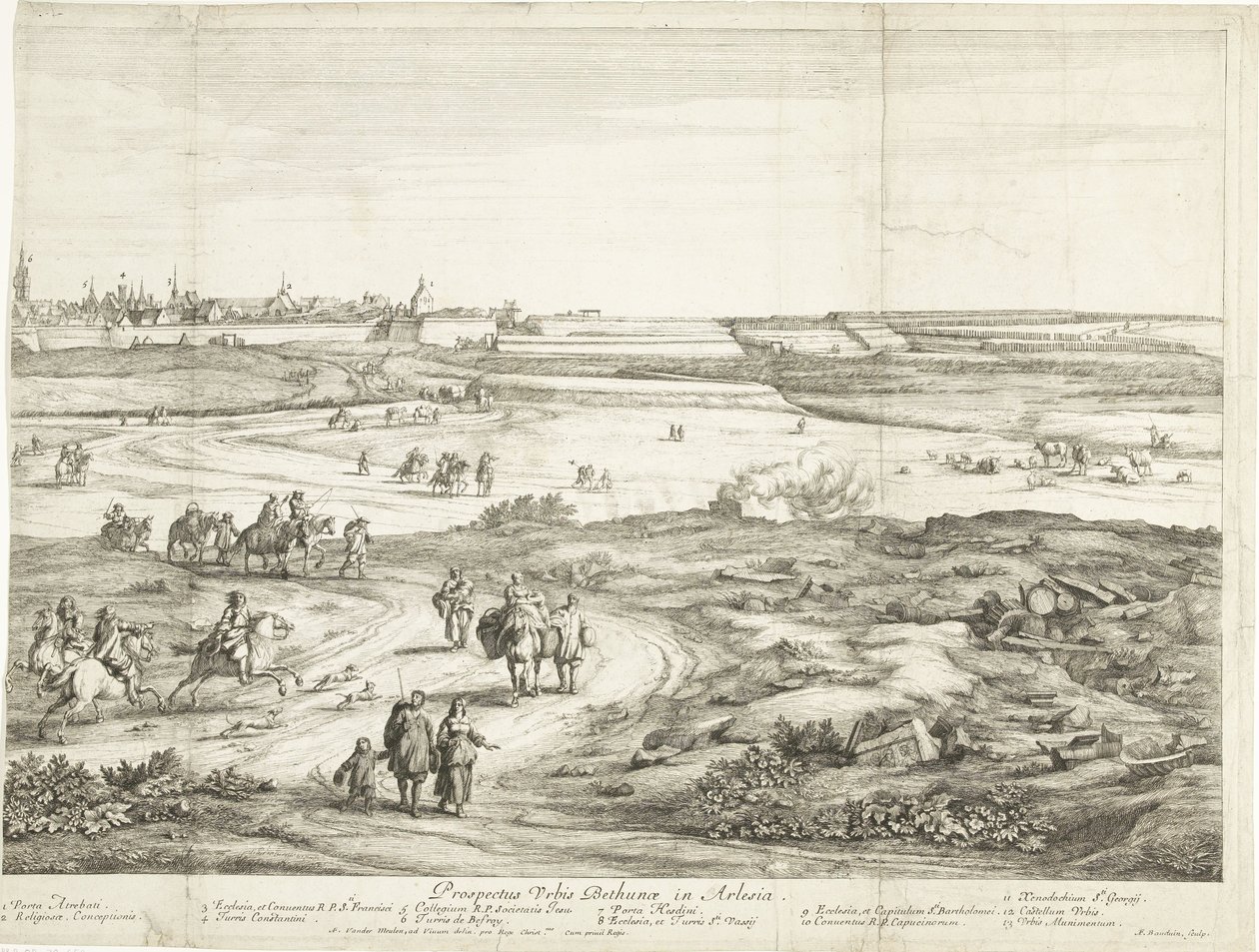 منظر لبيثون (الورقة اليمنى) Veue de la Ville de Bethune en Artois (العنوان على الكائن) بواسطة أدريان فرانس بودوينز
