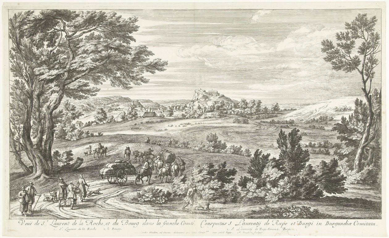 Gezicht op Saint Laurent de la Roche منظر لسانت لوران دي لاروش وبورج في فرانش كومتي (العنوان على الجسم) بواسطة أدريان فرانس بودوينز