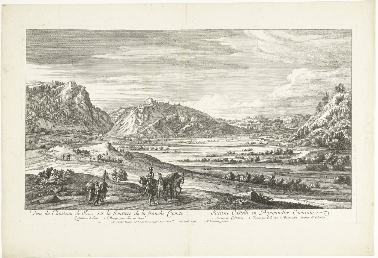 منظر لقلعة جو Veut du Chateau de Joux sur la Frontiere de la franche Comté (العنوان على الجسم) بواسطة أدريان فرانس بودوينز