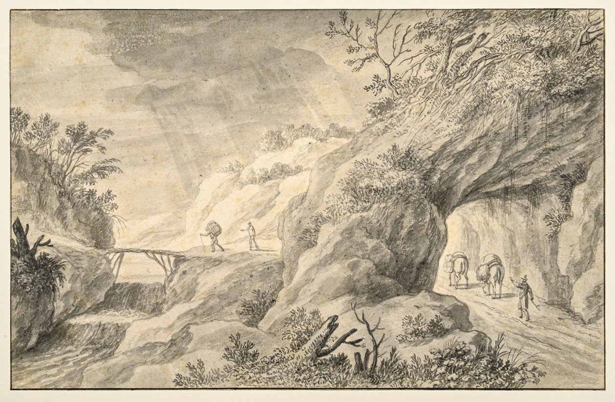 المناظر الطبيعية الصخرية مع الطريق بواسطة Adriaen I van Nieulandt