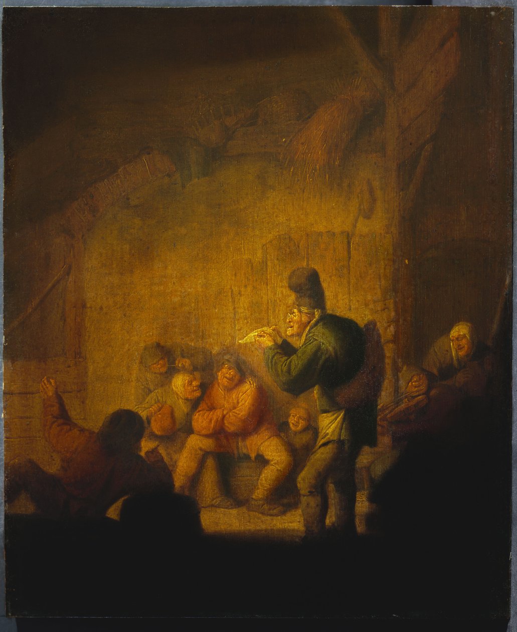 داخل حظيرة مع مهرج يتذكر رفاقه ، ج .1632 بواسطة أدريان جانز. فان أوستاد