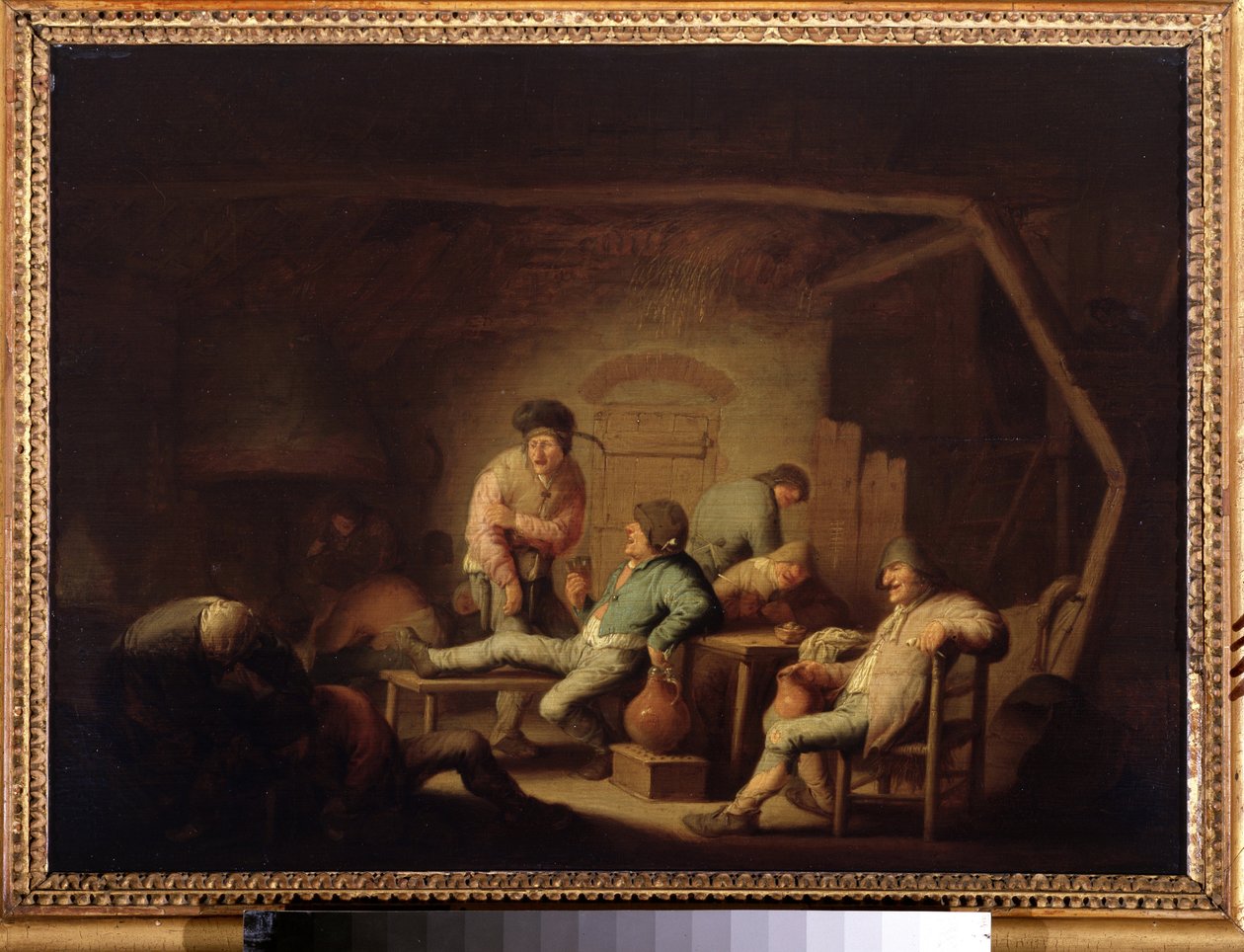 مشهد نزل. (مشهد الحانة). لوحة لأدريان يانز فان أوستادي (1610-1685) ، حوالي 1635. مدرسة هولندية ، على الطراز الباروكي. زيت على خشب. متحف بوشكين ، موسكو. بواسطة أدريان جانز. فان أوستاد