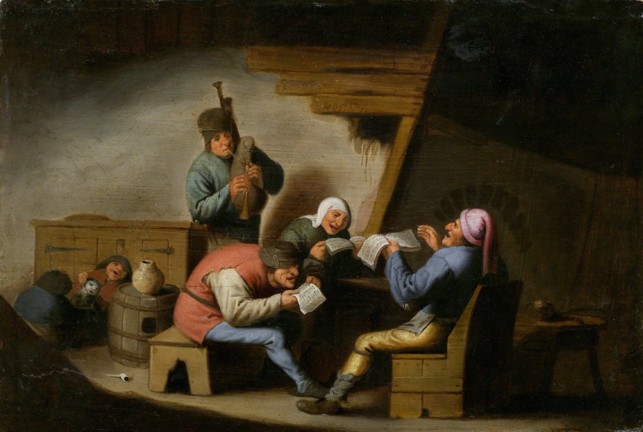 مطربو القرية - les chanteurs de village - الرسم بواسطة Adriaen Jansz van Ostade (1610-1685) - زيت على خشب - 21،8x32،2 - المعرض الوطني ، براغ بواسطة أدريان جانز. فان أوستاد