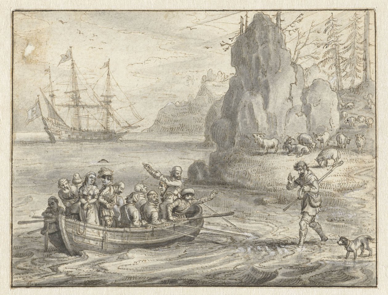 سيلادون يتوسل القراصنة ليأخذوه مع زوجته المخطوفة ، جالاتيا بواسطة Adriaen Pietersz van de Venne