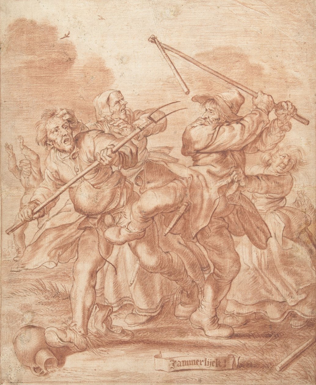 القتال الفلاحين ، 1600-62 (الطباشير على الورق) بواسطة Adriaen Pietersz van de Venne