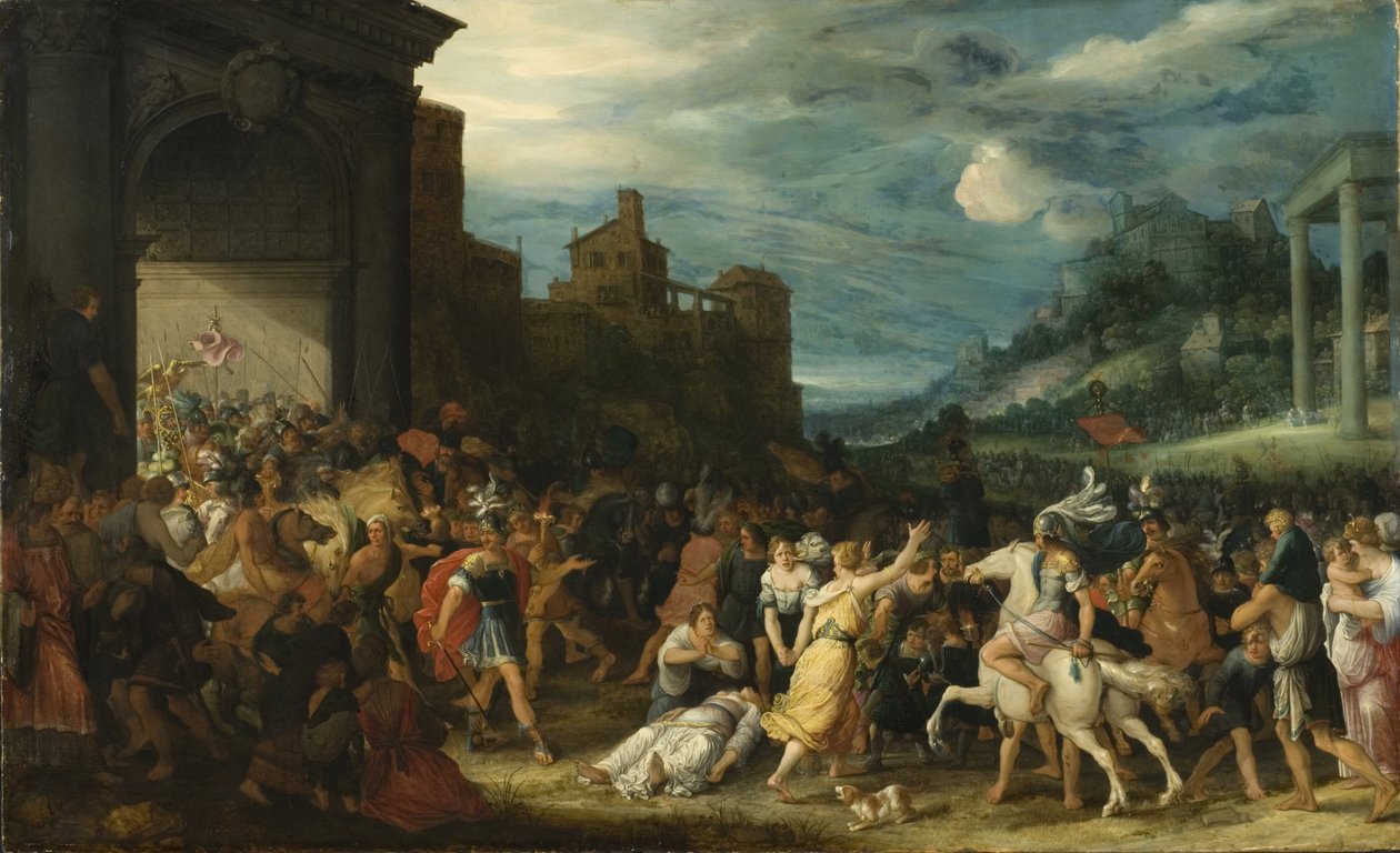 دخول Les Horace في روما - دخول Horatii إلى روما ، بواسطة Stalbemt ، Adriaen ، van (1580-1662). زيت على خشب. الأبعاد: 67 × 109 سم. المتحف الوطني ستوكهولم بواسطة Adriaen van Stalbemt