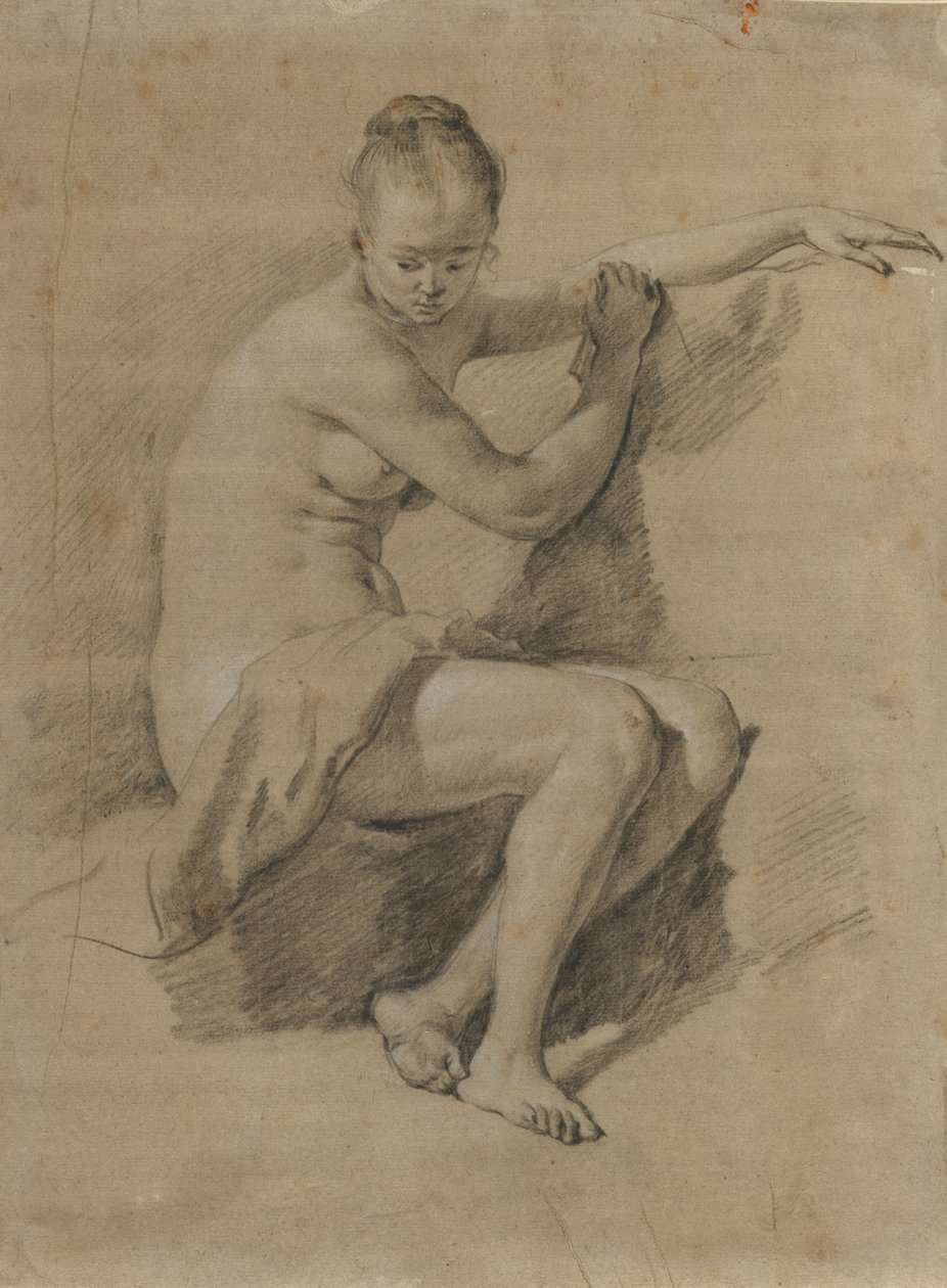 أنثى جالسة عارية ، 1660-70 (رسم طباشير أبيض وأسود) بواسطة أدريان فان دي فيلدي
