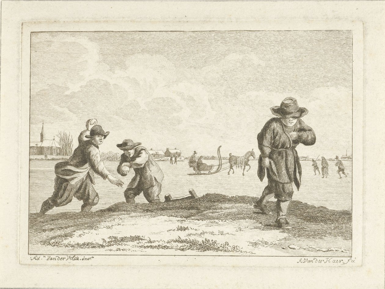 رماة كرات الثلج ، نقشها أنتونيج فان دير هير ، حوالي 1745 - 185 (حفر) بواسطة أدريان فان دي فيلدي