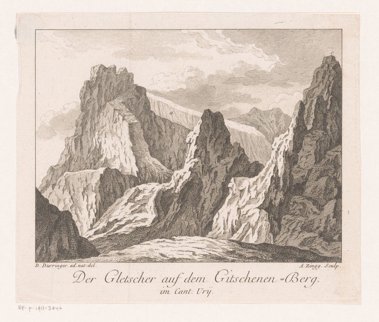 منظر لنهر جليدي في جبال الألب Der Gletscher auf dem Gitschenen-Berg (العنوان على الكائن) بواسطة أدريان زينج