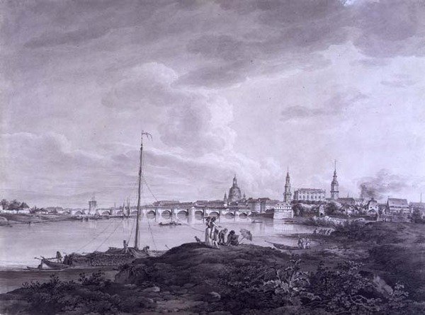 منظر لدريسدن ، حوالي عام 1788 (حبر وغسل على ورق جرافيت) بواسطة أدريان زينج