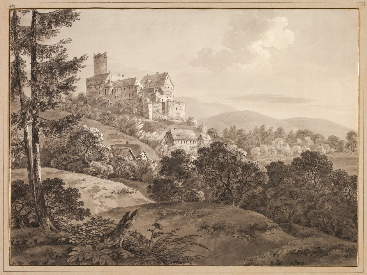 منظر للقلعة Gnandstein ، ج. 1795. بواسطة أدريان زينج