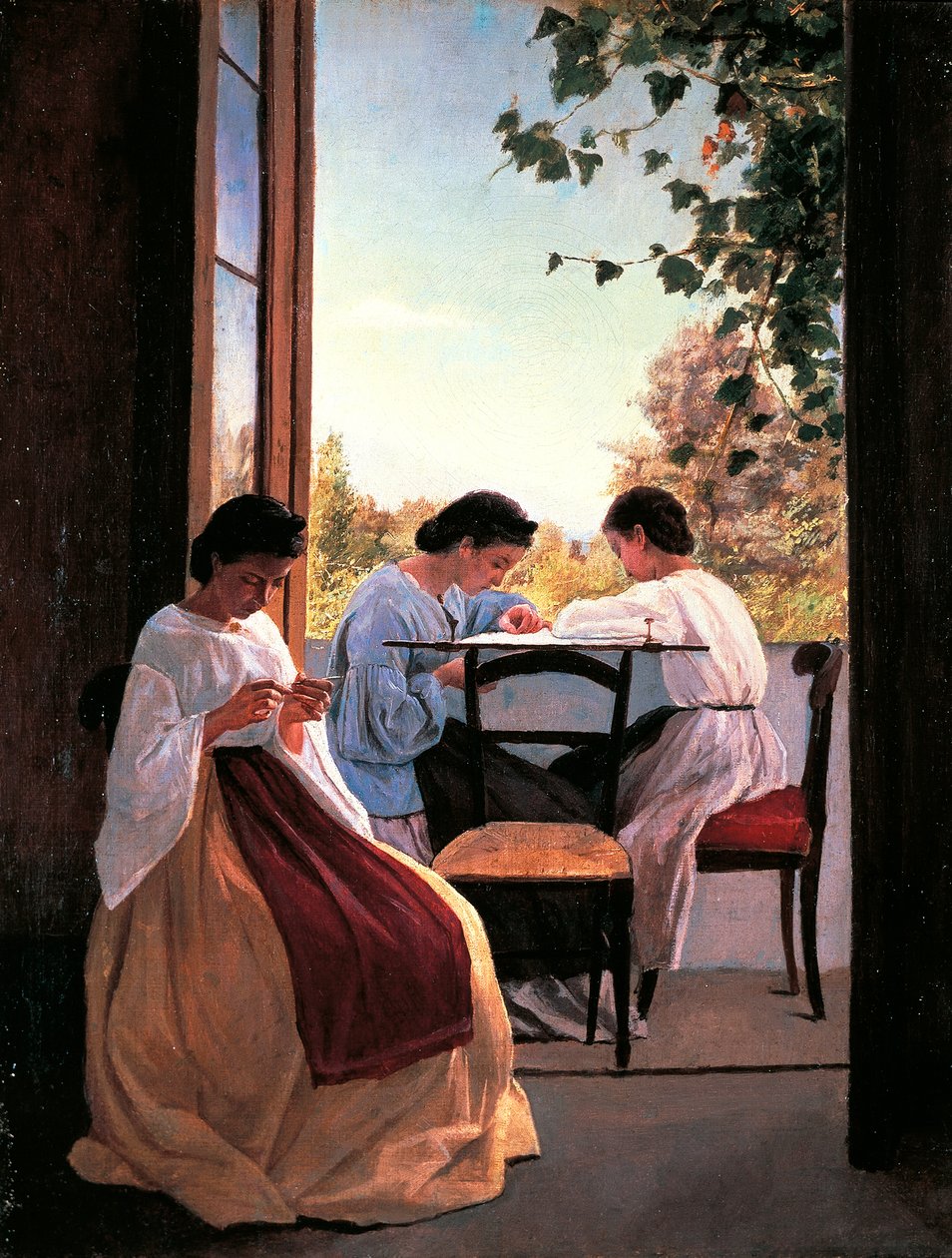 التطريز لأدريانو سيسيوني (1836-1886) ، زيت على قماش ، تفاصيل 52x41 سم بواسطة أدريانو سيسيوني