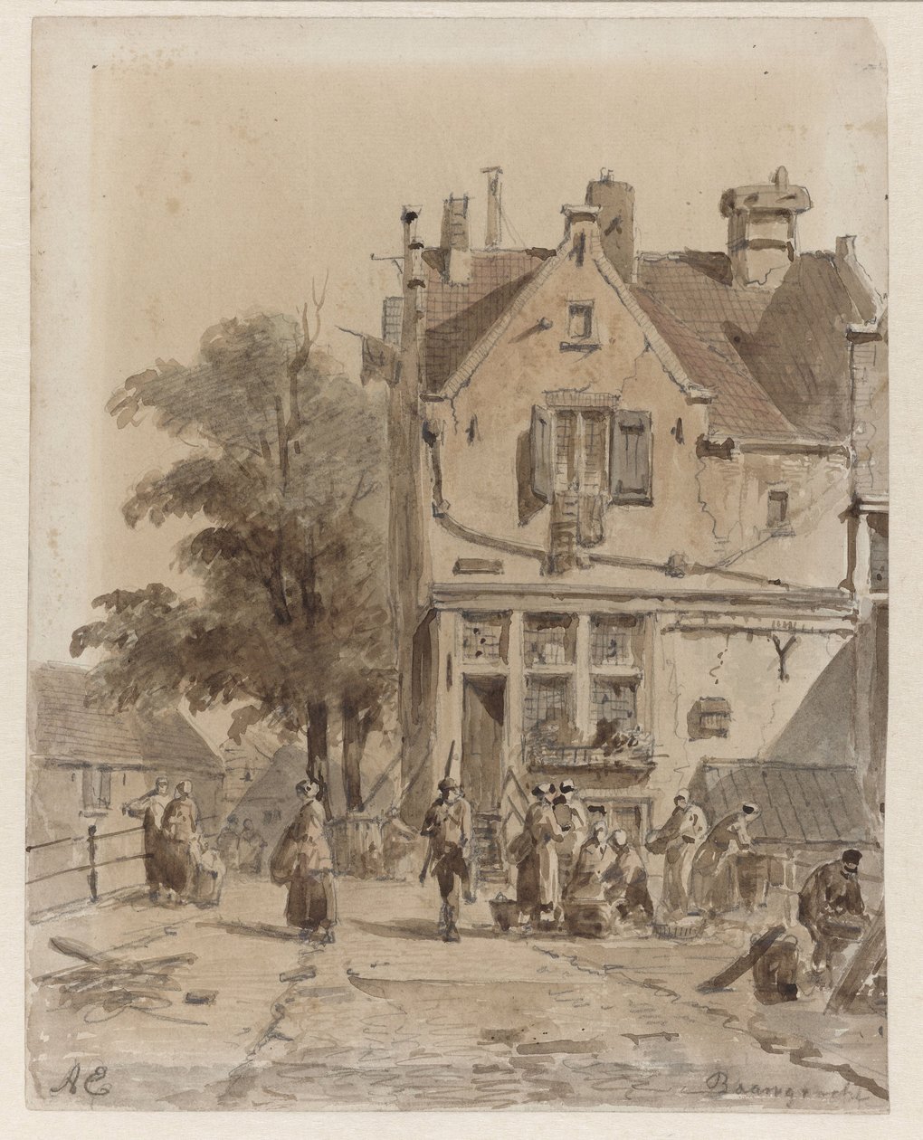 منظر لجسر فوق Baangracht في أمستردام مع باعة طعام Baangracht (العنوان على الكائن) بواسطة أدريانوس إيفرسن