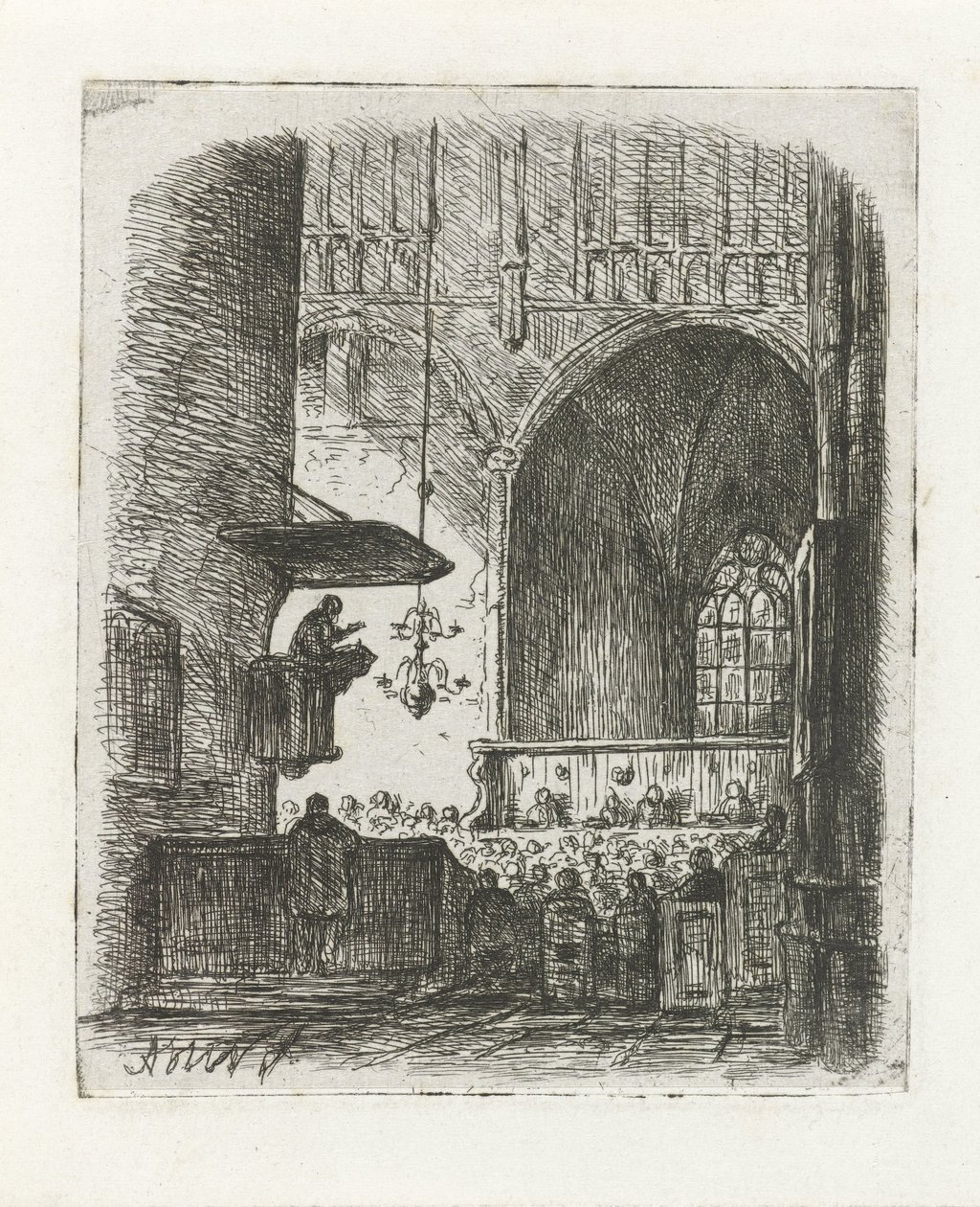 داخل الكنيسة مع خدمة الكنيسة بواسطة Adrianus Wilhelmus Nieuwenhuyzen