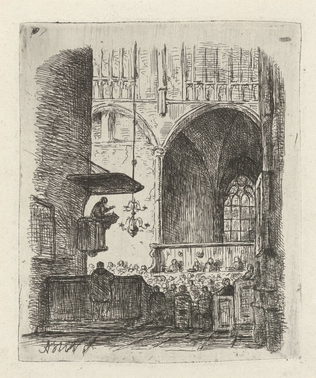 داخل الكنيسة مع خدمة الكنيسة بواسطة Adrianus Wilhelmus Nieuwenhuyzen