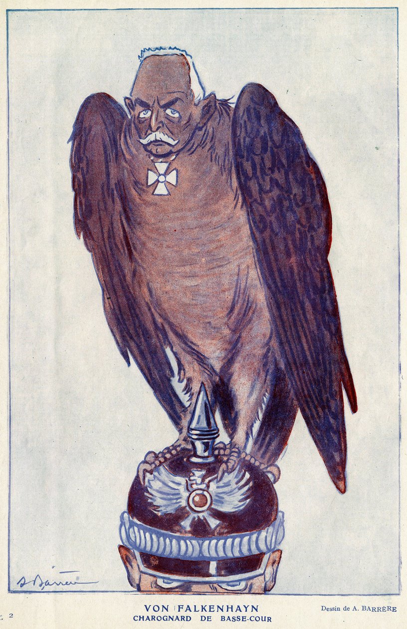 رسم كاريكاتوري للجنرال الألماني إريك فون فالكنهاين (1861-1922) (المحكمة السفلى شاروغنارد) في فيلم "فانتاسيو" 1916 - رسم أدريان باريري (1877-1931) بواسطة أدريان باريري