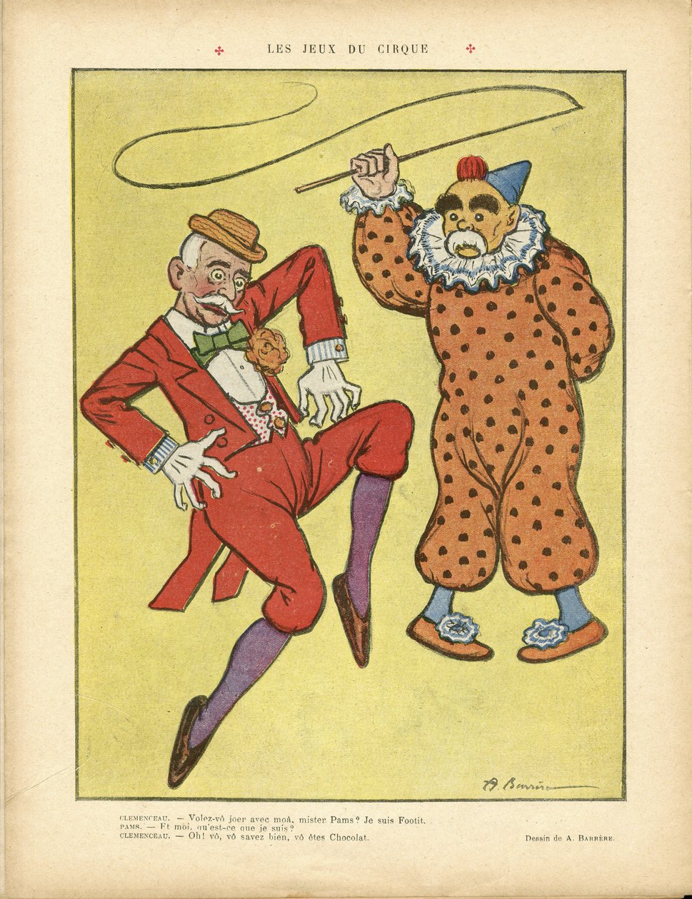 Illustration of A Barrere (1874-1931) in Le Rire, 22/02/13 - Circus Games - Clemenceau George, Pams Jules (1852-1930), Circus, Carnival/Game/Circus بواسطة أدريان باريري