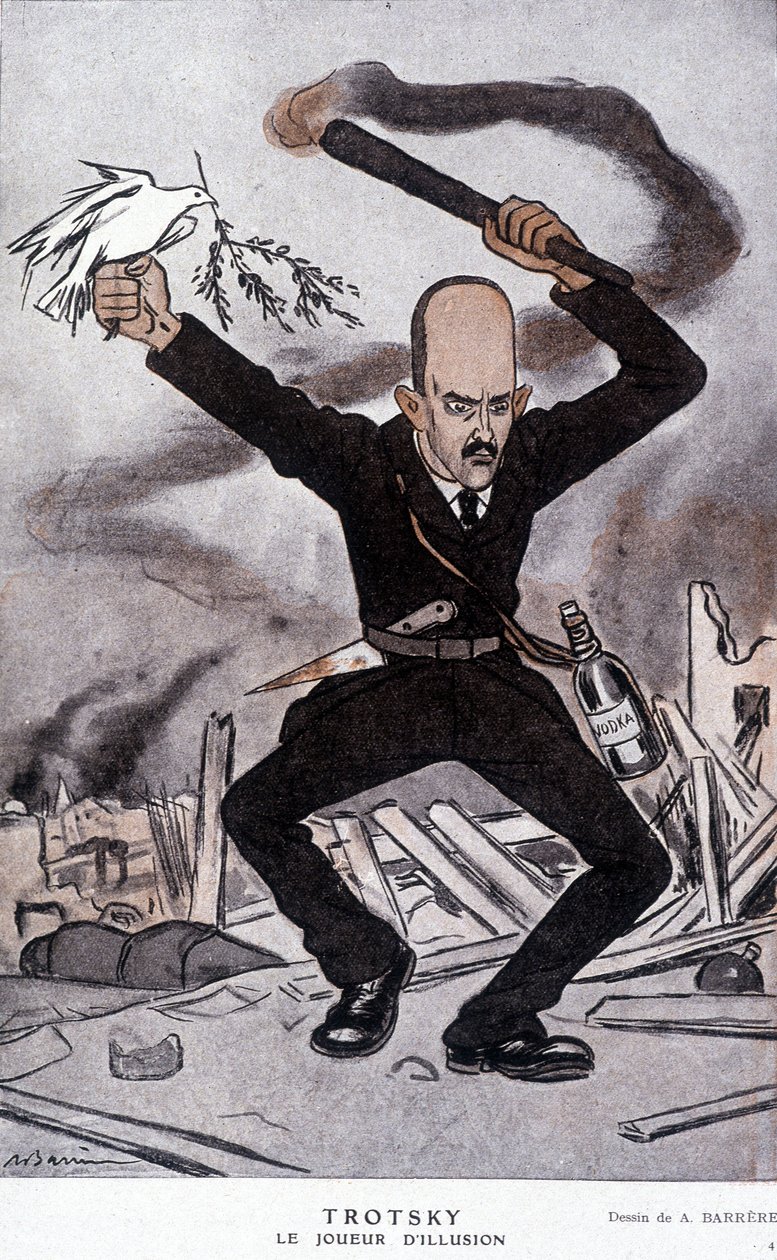ليون تروتسكي (تروتسكي) (1879-1940) ، لاعب الوهم - رسم كاريكاتوري لباريير ، في "Fantasio" من 15/03/1918 بواسطة أدريان باريري