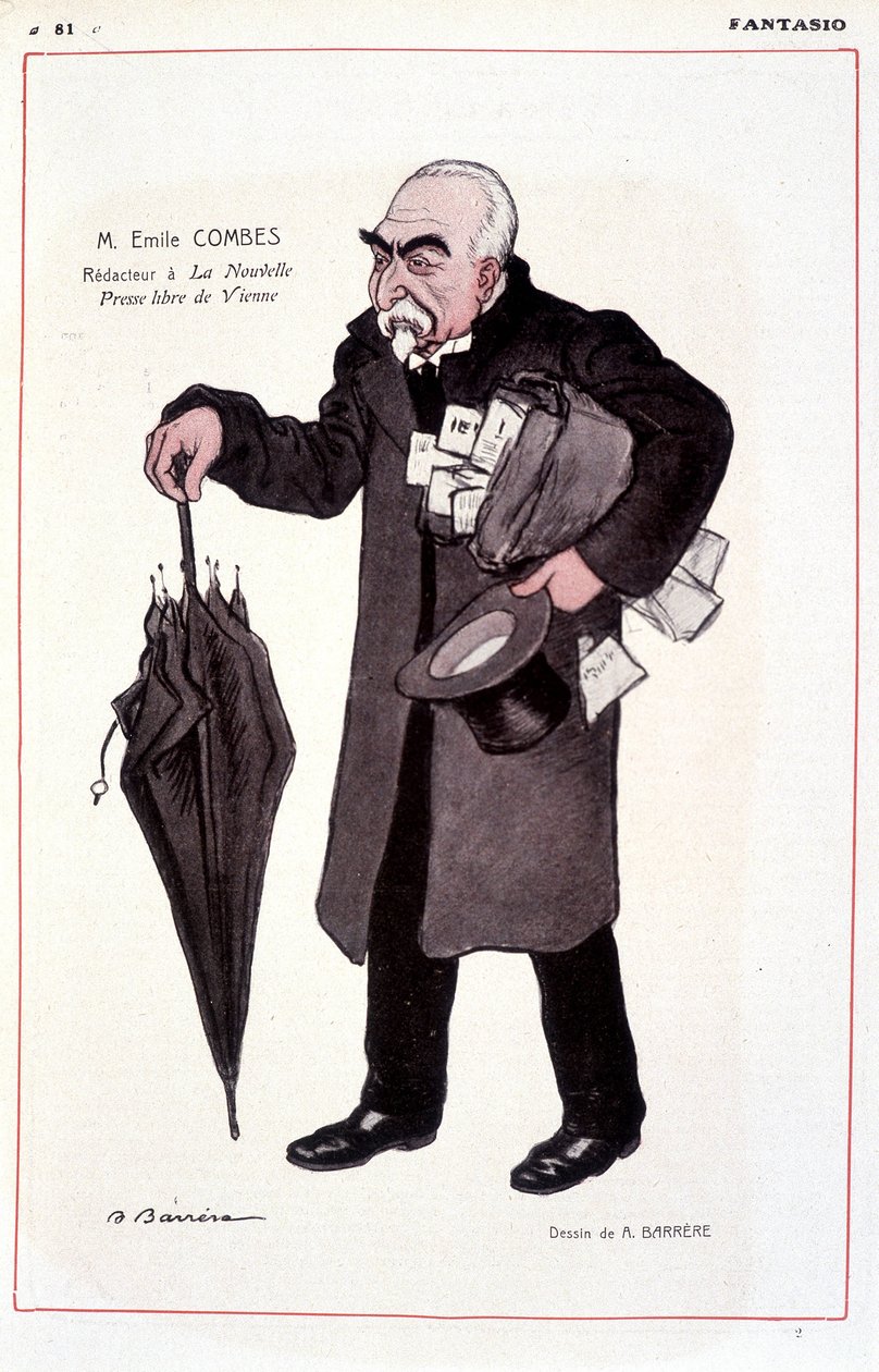 صورة إميل كومبس ، سياسي فرنسي (1835-1921) ، مفاعل في La Nouvelle Presse libre de Vienne - رسم بواسطة Adrien Barrere (1877-1931) في Fantasio 03/01/1907 بواسطة أدريان باريري