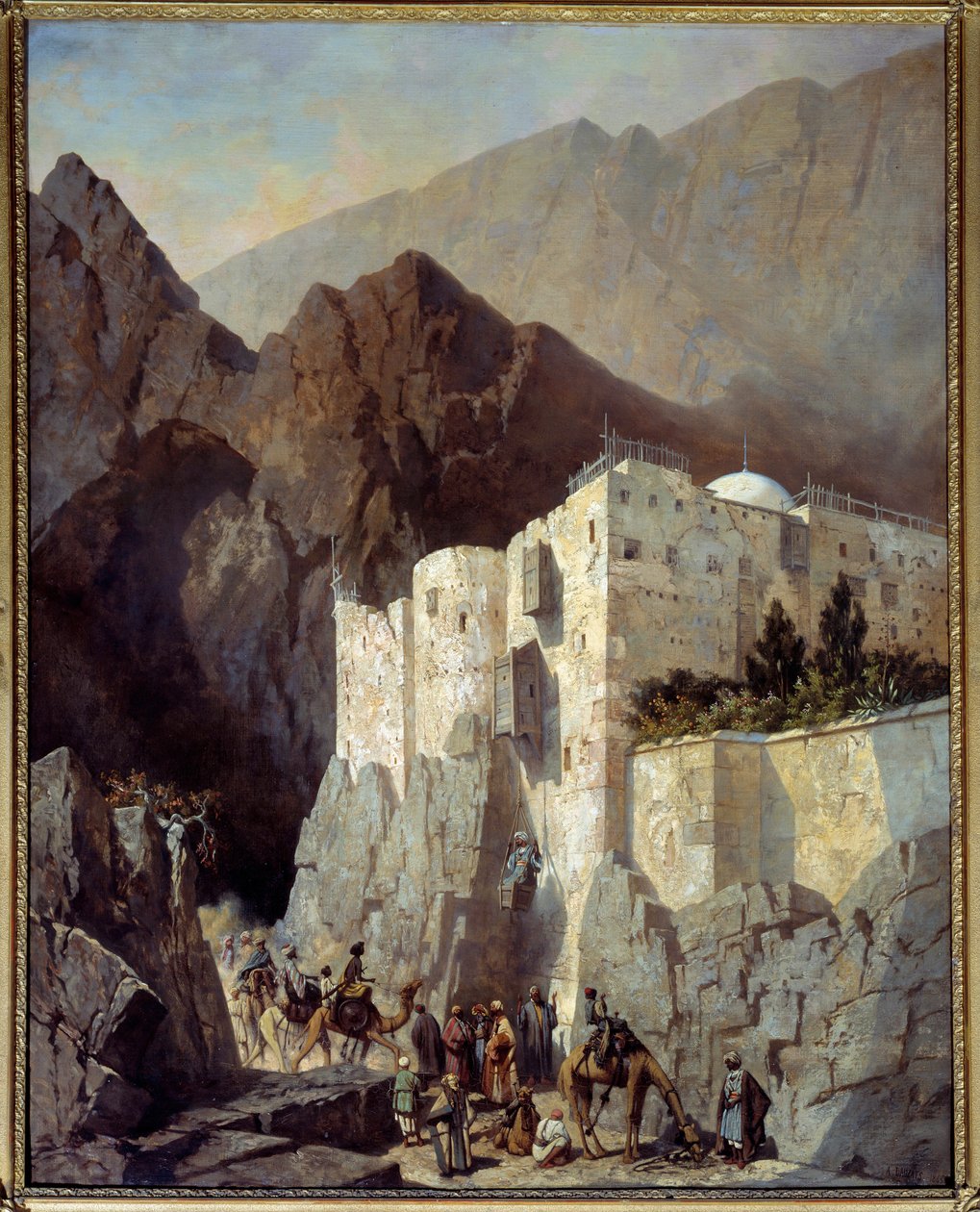 منظر لدير القديسة كاترين في جبل سيناء لوحة رسمها أدريان دوزاتس (1804-1868) 1845 صن. 1،3x1،04 م بواسطة أدريان دوزاتس