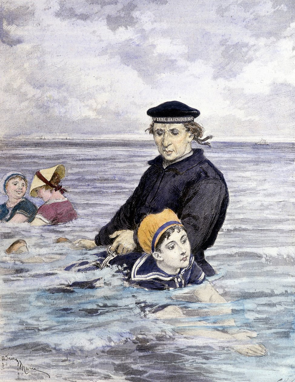 Swimming lesson - drawing by Adrien Marie (1848 - 1891), late 19th century بواسطة أدريان إيمانويل ماري