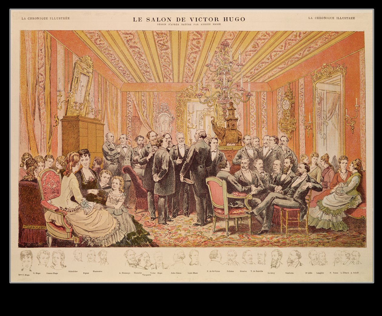 صالون فيكتور هوغو (1802-1885) 21 rue de Clichy ، رسم توضيحي من "La Chronique Illustree" بواسطة أدريان إيمانويل ماري