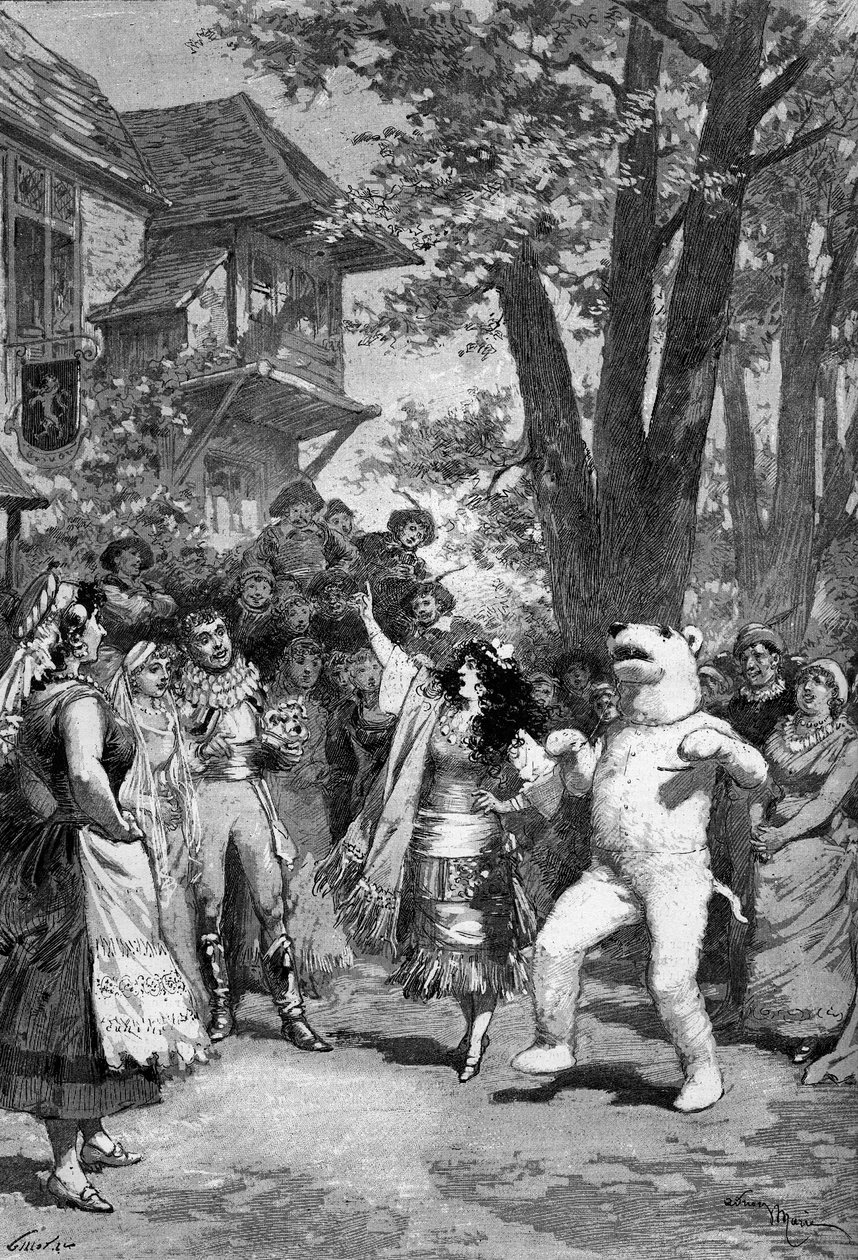 التمثيل المسرحي: "شجرة الكريسماس" ليوجين ليترتييه (1843-1884) وألبرت فانلو (1846-1920) وأرنولد مورتييه (1843-1885). لوحة لمصارع الدب مع زولما بوفار (مادلين بوفلار بواسطة أدريان إيمانويل ماري