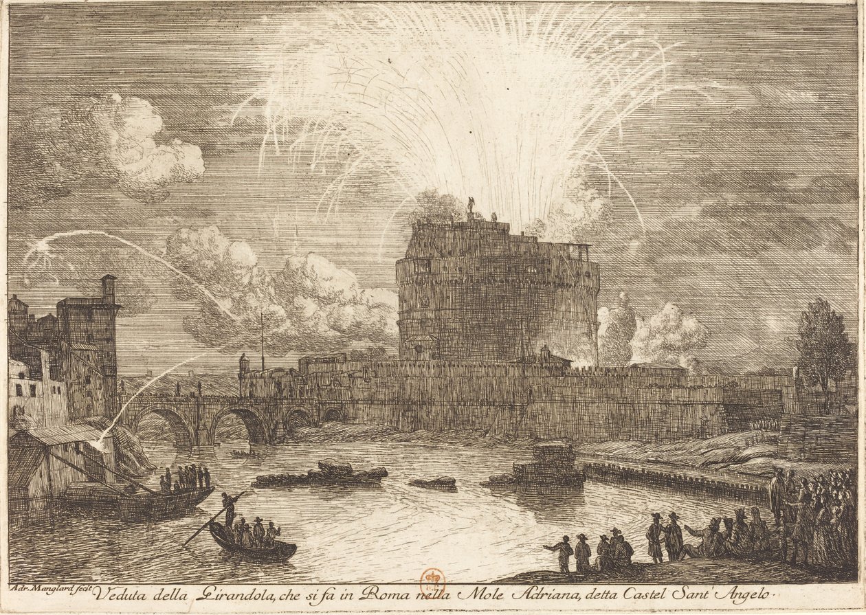 منظر للمروحة في Castel Sant'Angelo (عرض الألعاب النارية فوق Castle Sant'A بواسطة أدريان مانجلارد