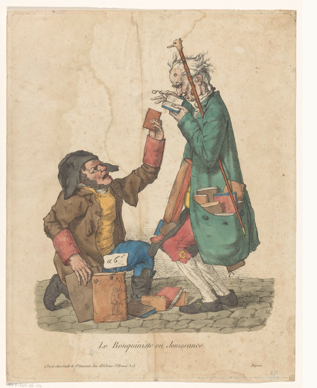بائع كتب مع أحد العملاء في الشارع Le Bouquiniste en Jouissance (العنوان على الكائن) بواسطة أدريان فيكتور أوجيه