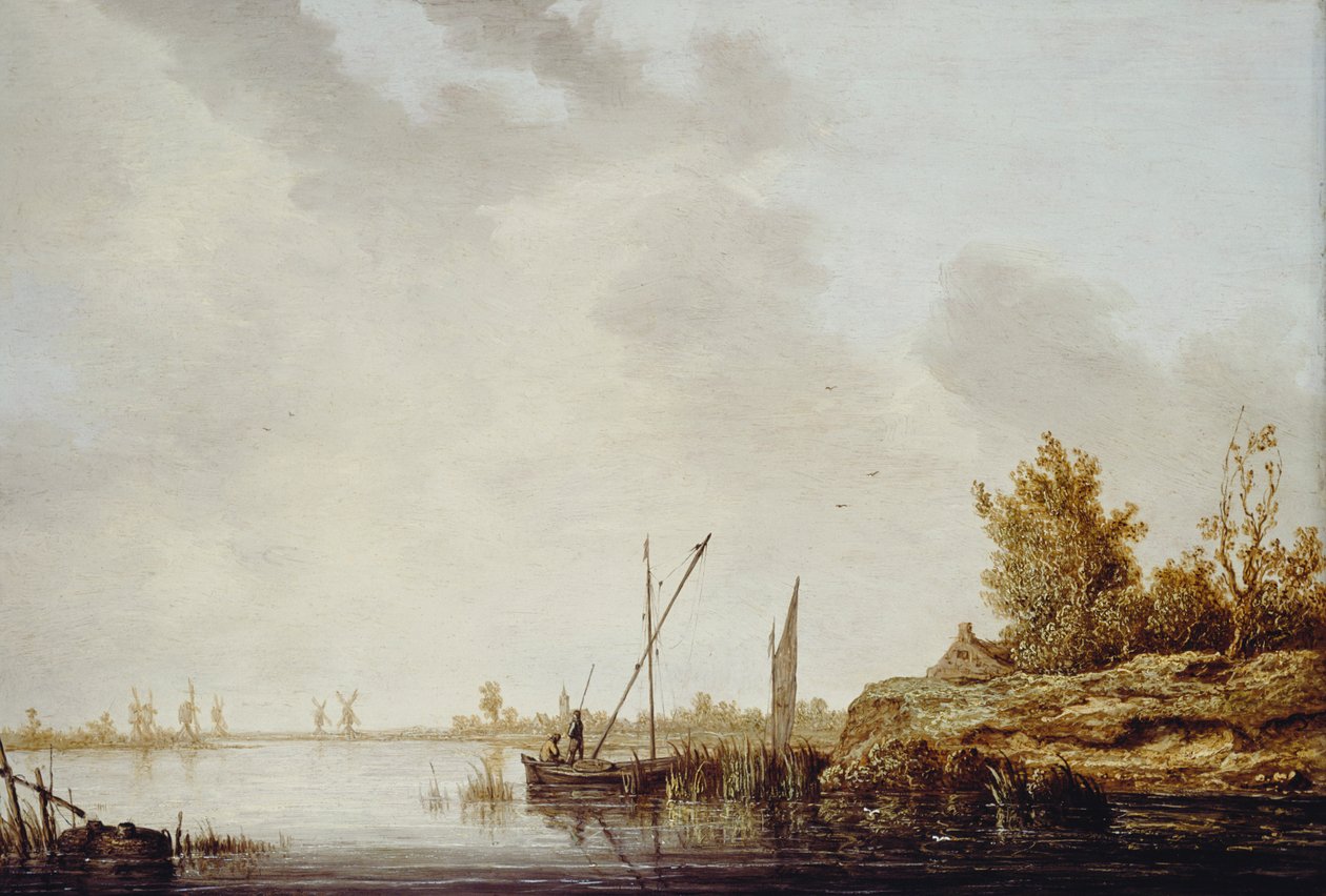 مشهد نهر مع طواحين الهواء البعيدة ، c.1640-42 بواسطة آلبرت كويب